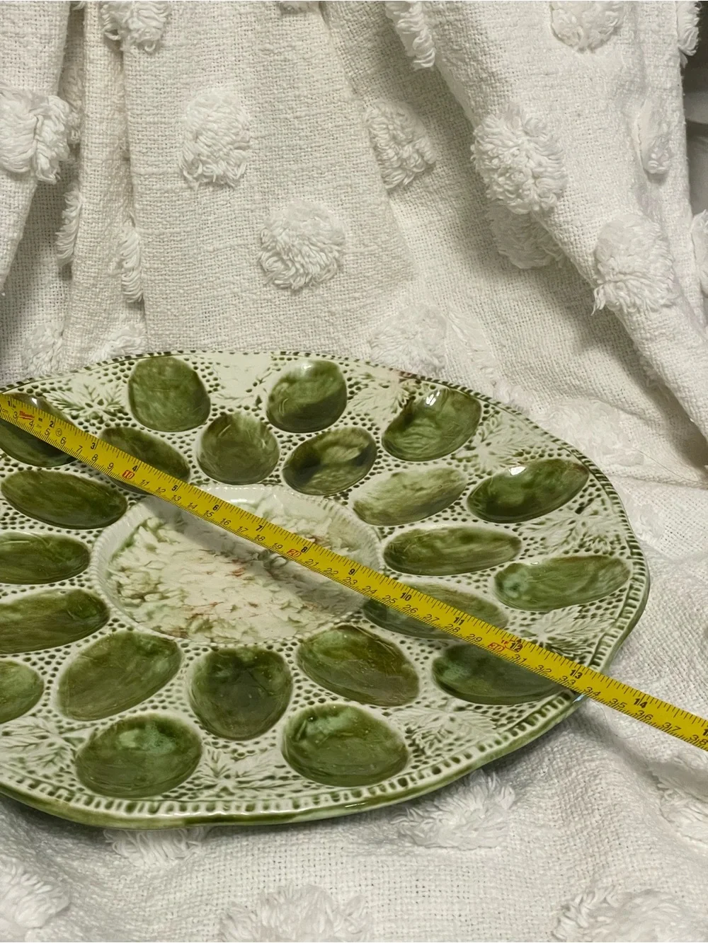 Antique‎ Green Pottery / Ceramic Egg Plate 13”